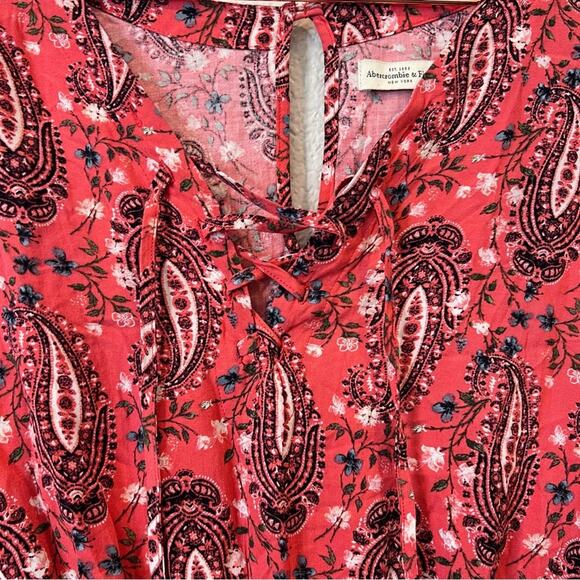 Abercrombie & Fitch paisley print long sleeve lace up romper red pink - Picture 2 of 5
